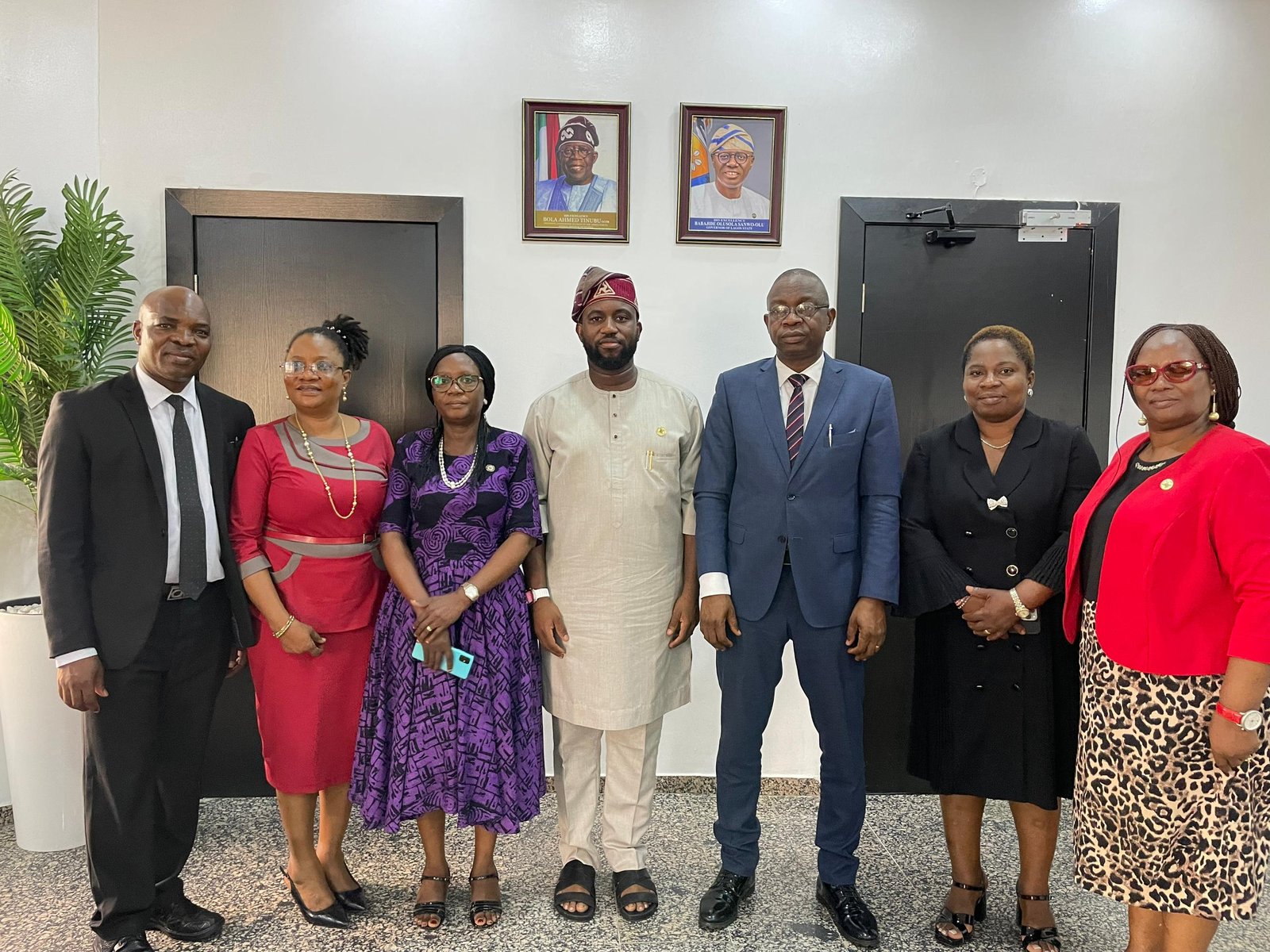 L-R Head of Accounts Lagos Primary Health care Board Dr. Ramon Emiabata; Director Audit department, Ministry of Health' Mrs Oluwatoyin Bamtefa; Executive Director Operations Lagos Water Corporation Engr. Mrs Omolanke Taiwo; Managing Director LWC Engr Mukhtaar Tijani ; Director General Public Procurement Planning Agency Mr. Fatai Onofowote; Director of Procurement Monitoring Evaluation and Compliance PPA Mrs Bola Adeniran and the Director Procurement department, Lagos Water Corporation during the Training of LWC Management Staff on Procurement Planning Process on Tuesday April 30th, 2024 at the LWC Headquarters, Ijora.